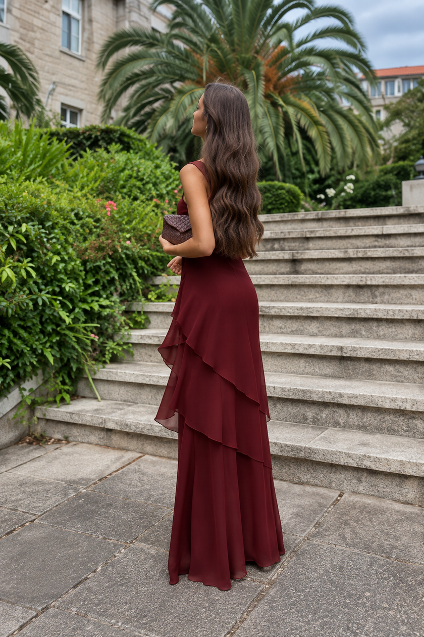 ELIA | Vestido longo assimétrico com volantes
