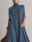 Brunella | Vestido Comprido Efeito Camurça com Bainha de Renda