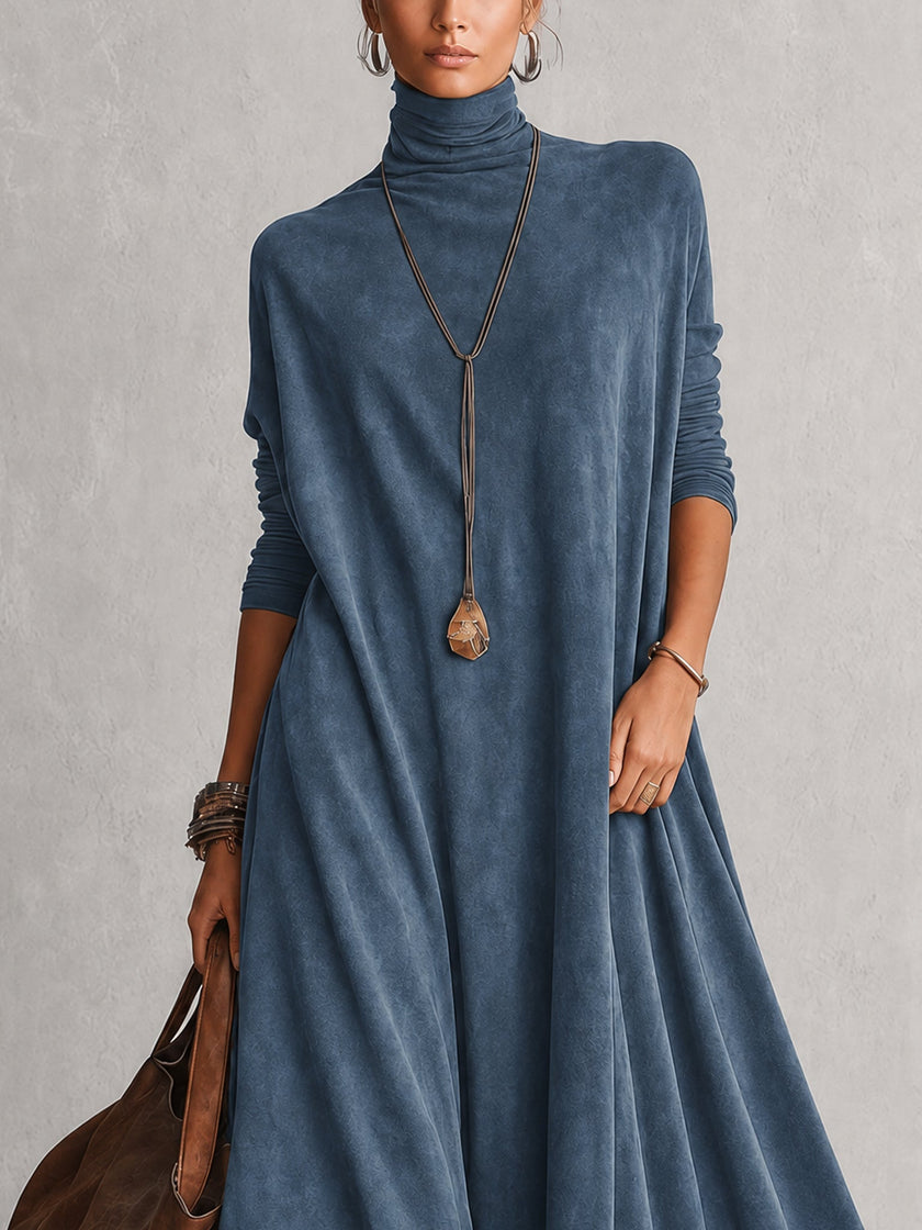 Brunella | Vestido Comprido Efeito Camurça com Bainha de Renda