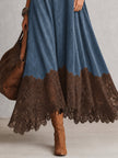 Brunella | Vestido Comprido Efeito Camurça com Bainha de Renda