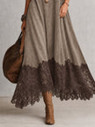 Beatriz | Vestido Comprido Efeito Camurça com Bainha de Renda — Taupe