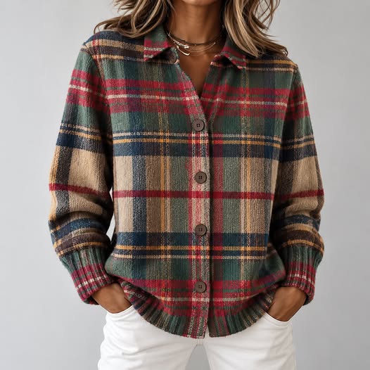 Glória | Cardigan xadrez multicolor com botões