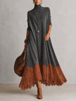 Brunella | Vestido Comprido Efeito Camurça com Bainha de Renda
