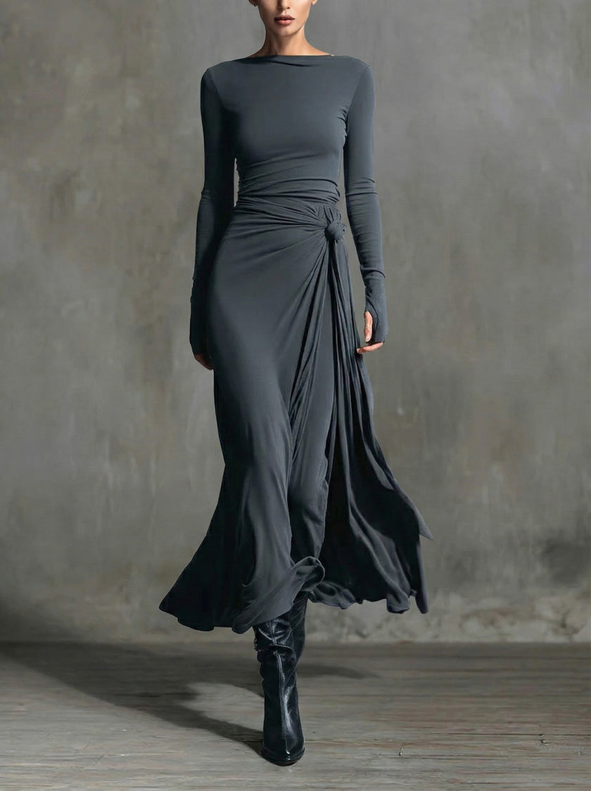 Noémia | Vestido maxi cruzado com nó lateral