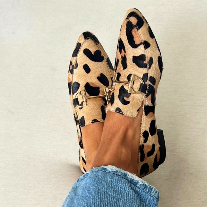 Eloise - Mocassim de Leopardo com Bridão e Salto Baixo