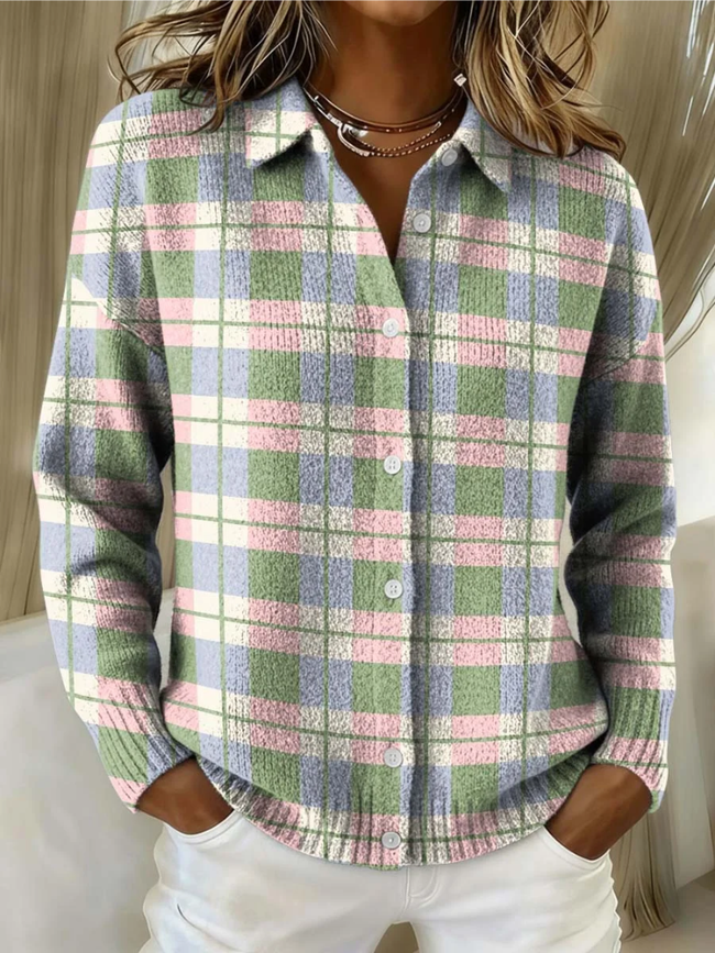 Margot | Cardigan de malha xadrez em tons pastel