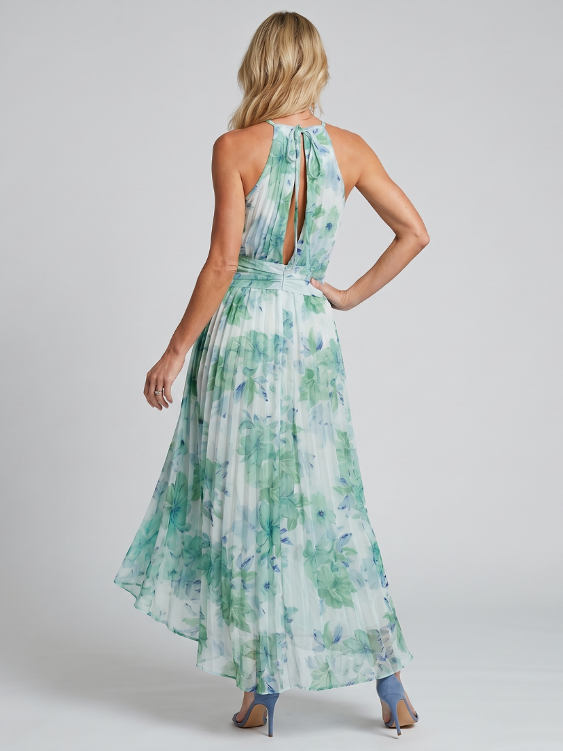 Vestido midi Portia plissado halter floral suave