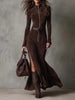 Benedita | Vestido Comprido Castanho com Cinto