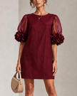 Ana — Vestido Curto com Mangas Transparentes e Punhos Florais