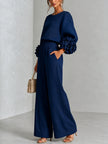 Antonela — Conjunto de Blusa com Punhos Florais e Calças Pantalona