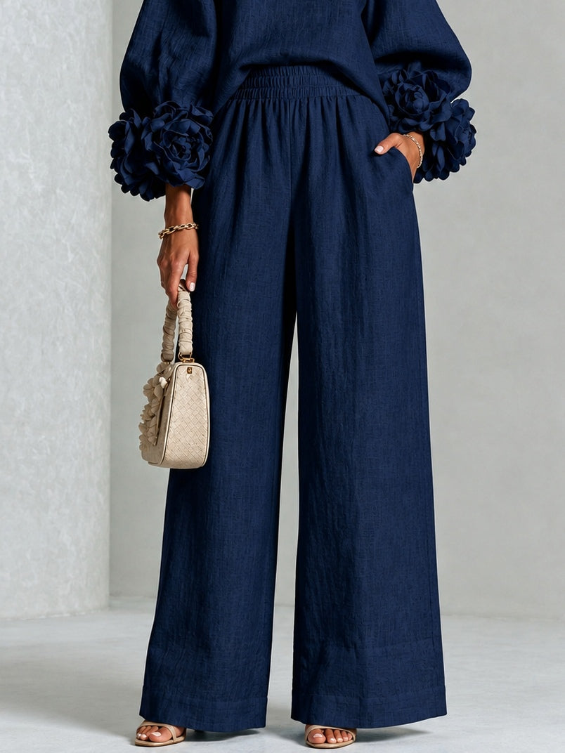 Antonela — Conjunto de Blusa com Punhos Florais e Calças Pantalona