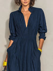 Catarina | Vestido Comprido Plissado com Decote em V