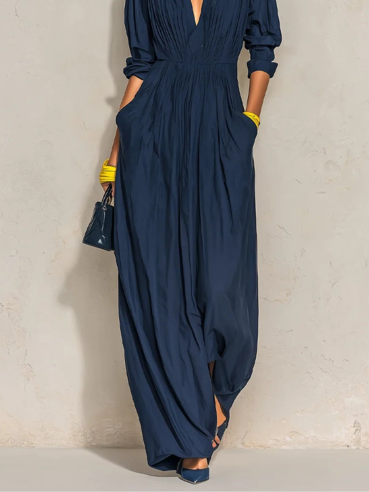 Catarina | Vestido Comprido Plissado com Decote em V