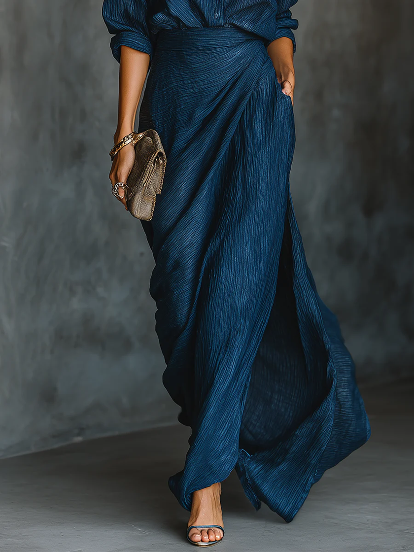 Celeste | Conjunto elegante de blusa e saia maxi