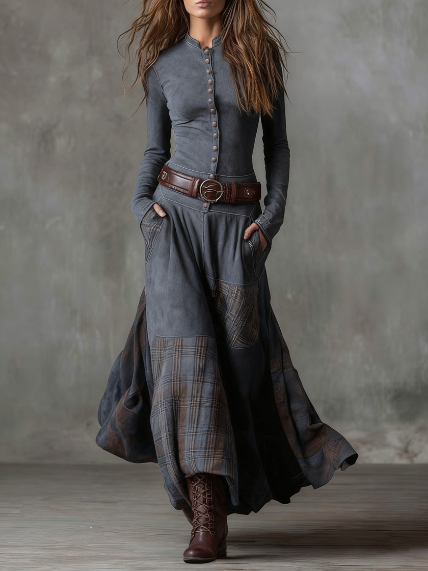 Constança | Vestido Comprido Efeito Camurça com Cinto