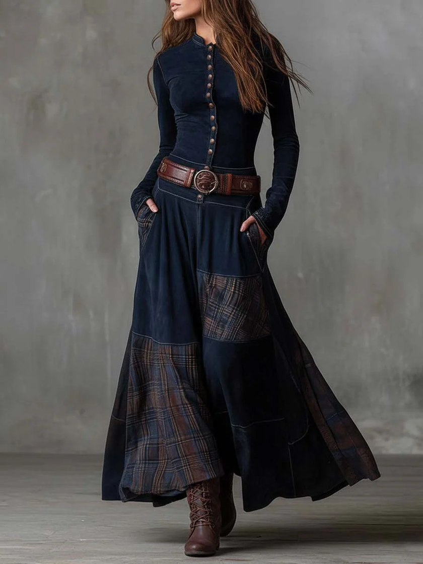 Constança | Vestido Comprido Efeito Camurça com Cinto