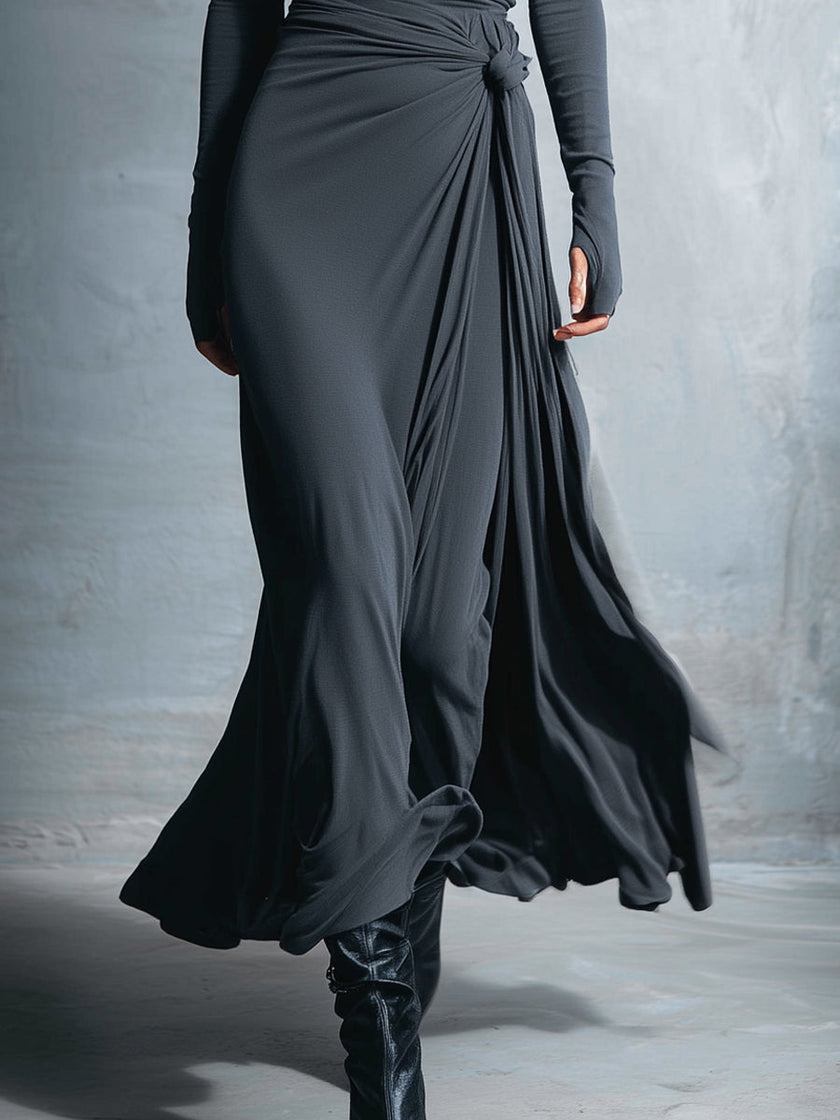 Noémia | Vestido maxi cruzado com nó lateral