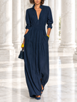 Catarina | Vestido Comprido Plissado com Decote em V