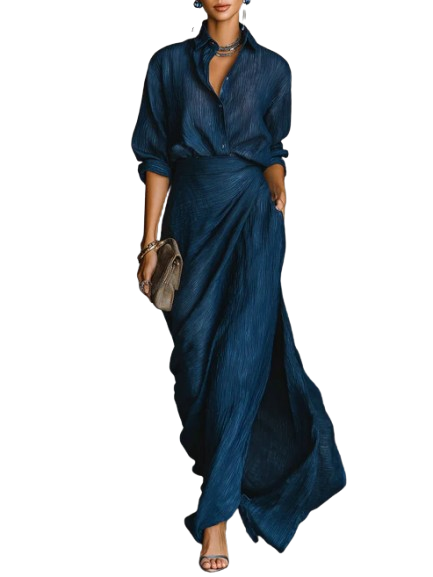 Celeste | Conjunto elegante de blusa e saia maxi