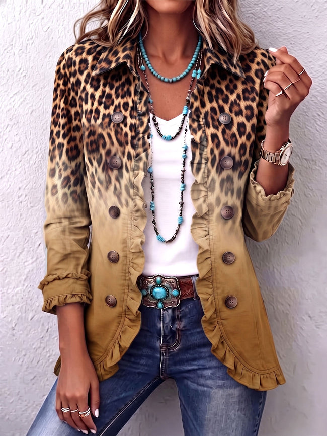 Elisa | Blazer leopardo turquesa com folhos