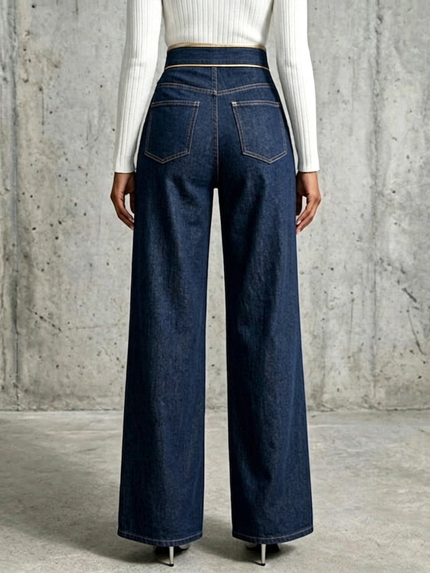 Mónica | Calças de Ganga Denim com Detalhes Dourados